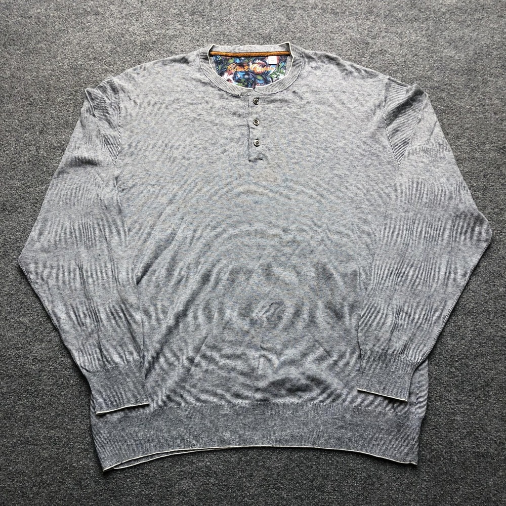 Robert Graham Sweater Mens Medium Gray Henley Knit Lightweight Pullover Casual